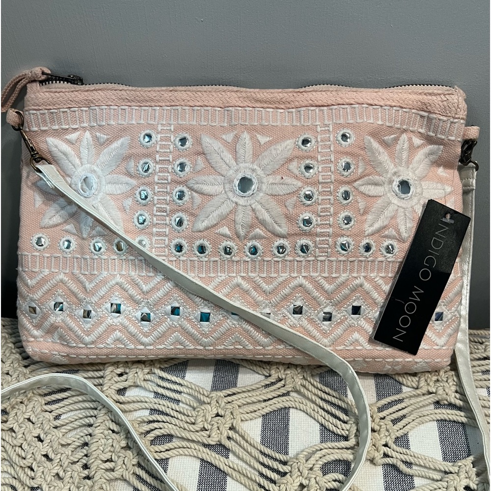 Indigo Moon Pink and White Crossbody Clutch